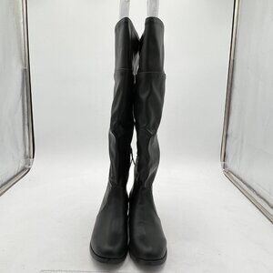 Black Women Block Heels Almond Toe Lace-up Zipper Retro Knee High Combat Boots